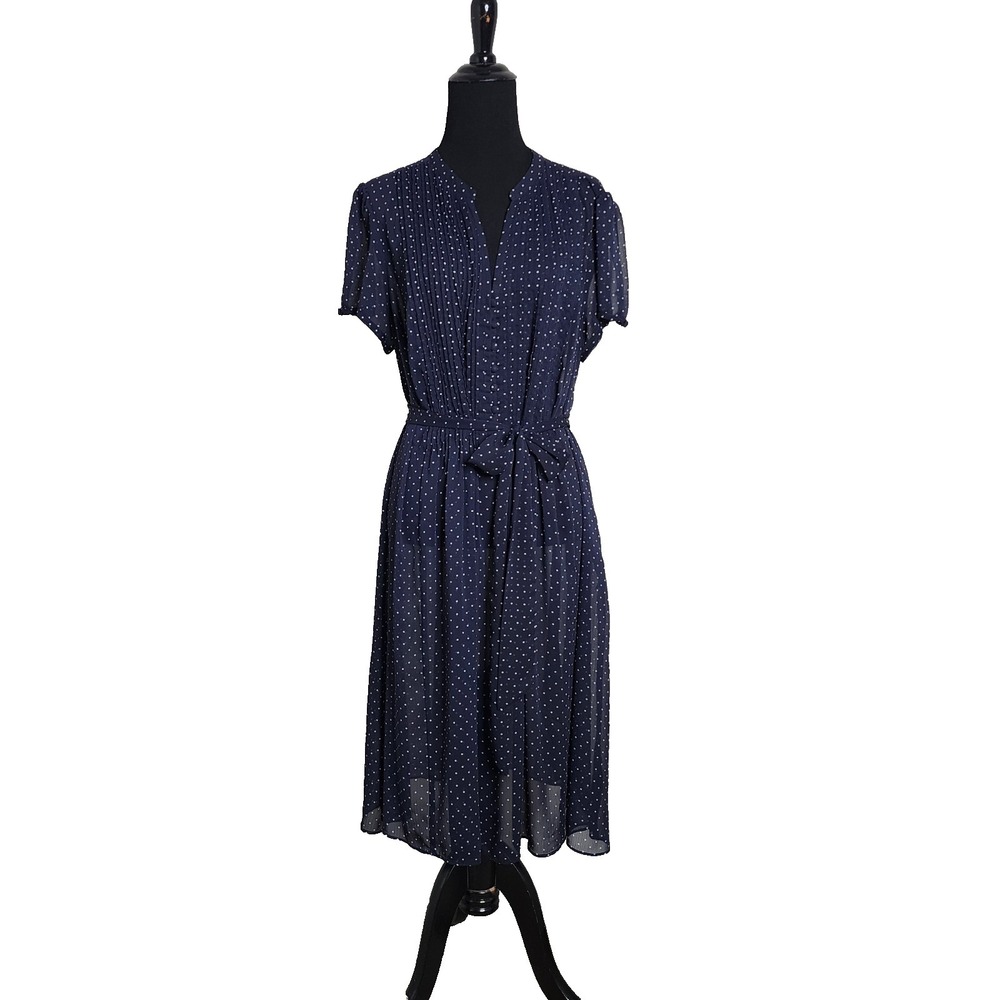Upcycled Blue Sheer Dress with White Polka Dots Size L Coquette Boho